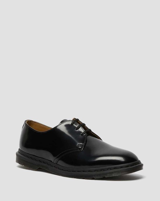 Black Polished Smooth Dr Martens Archie II Smooth Leather Men's Oxford Shoes | 0185-HOEAW