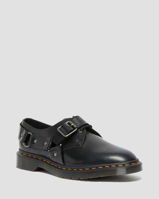 Black Polished Smooth Dr Martens Henree Polished Smooth Leather Women's Buckle Shoes | 8927-DSMIZ