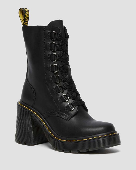 Black Sendal Dr Martens Chesney Leather Flared Women's Heeled Boots | 5236-ANKQD