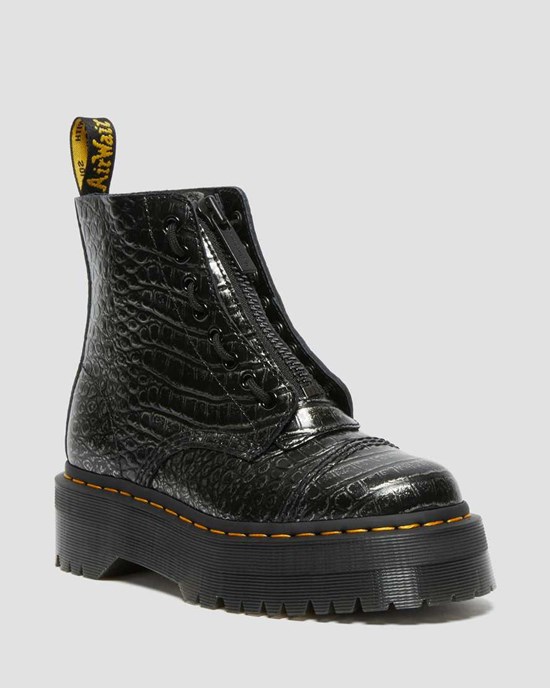 Gunmetal Wild Croc Dr Martens Sinclair Croc Emboss Leather Men's Zip Up Boots | 3492-ZNBVO