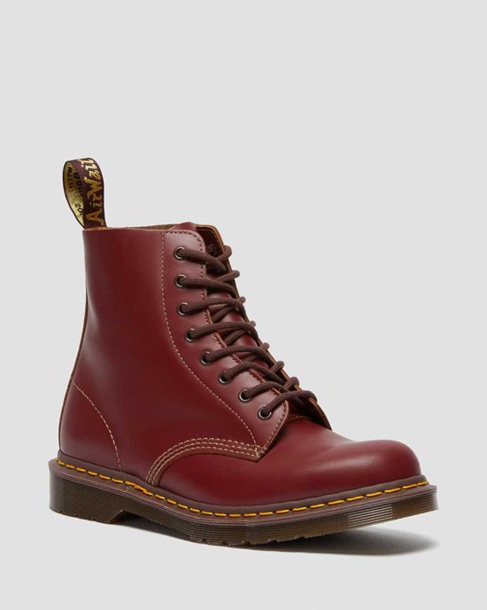 Red Quilon Dr Martens 1460 Vintage Made in England Men's Lace Up Boots | 3679-BDZCW