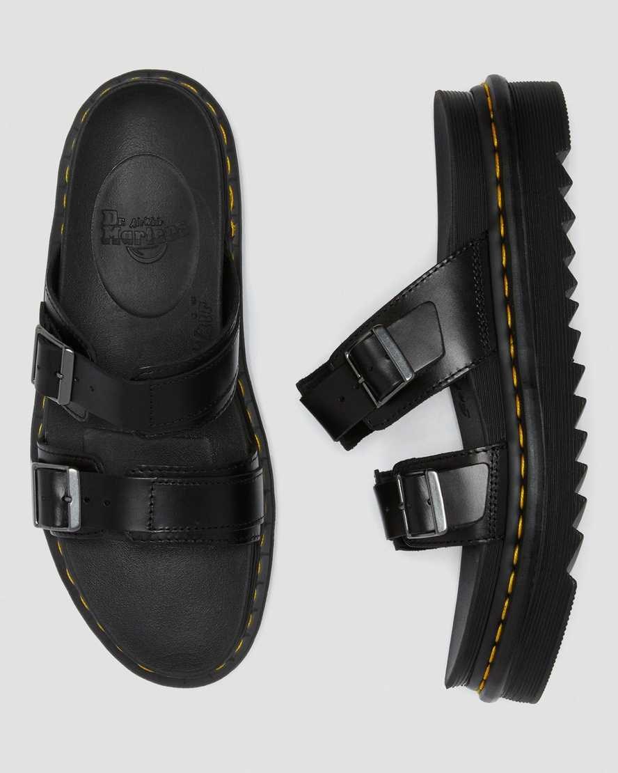 Black Brando Dr Martens Myles Brando Leather Women's Buckle Slide Sandals | 9340-IZAEF