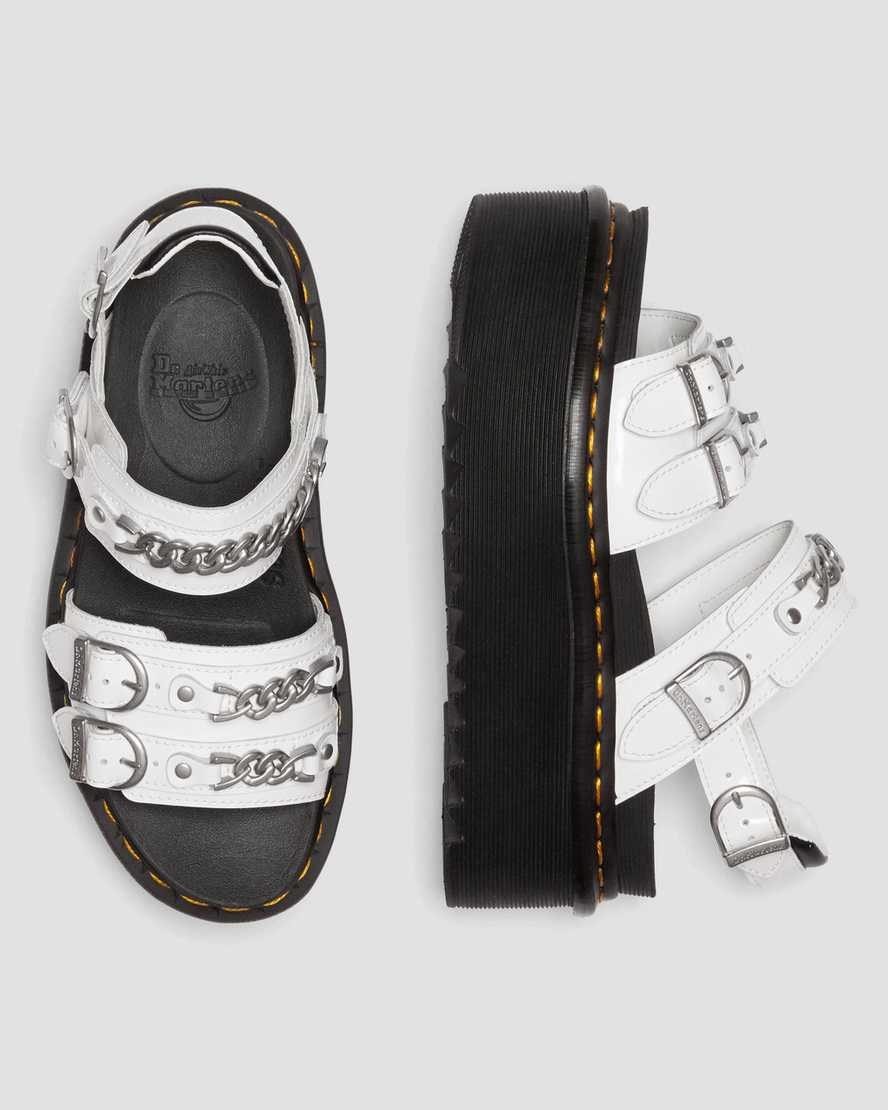White Patent Lamper Dr Martens Voss II Chain Patent Women's Leather Platform Sandals | 4637-HSNPL
