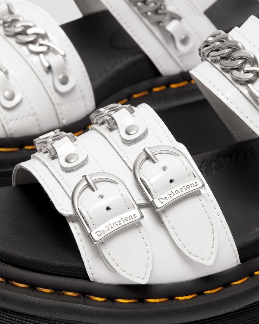 White Patent Lamper Dr Martens Voss II Chain Patent Women's Leather Platform Sandals | 4637-HSNPL